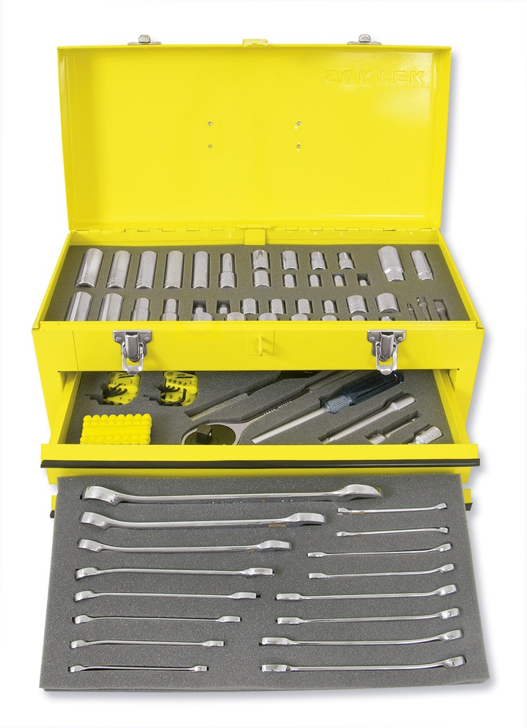 Juego combinado de herramienta para mecánico 107 piezas, con caja metálica Surtek