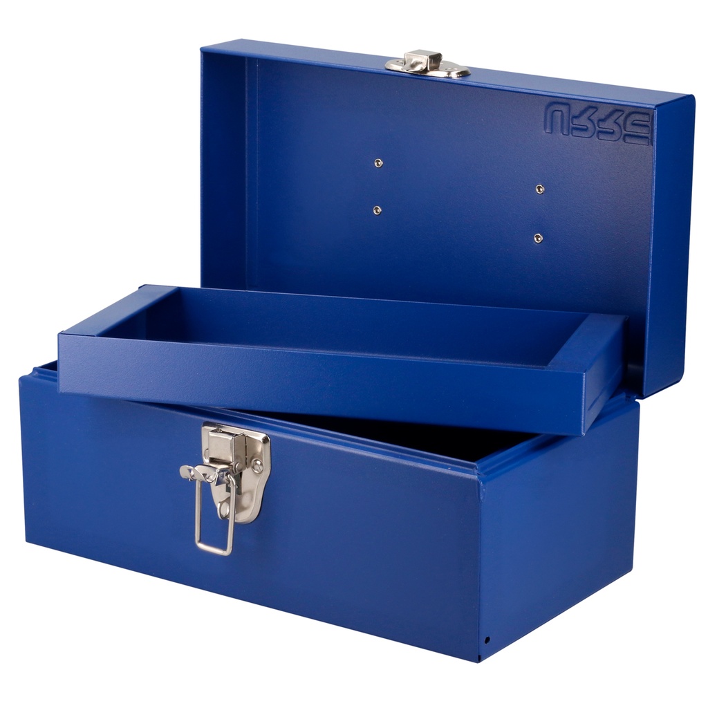 Caja portaherramientas métalica con asa plástica color azul 11" x 6" x 5" Urrea