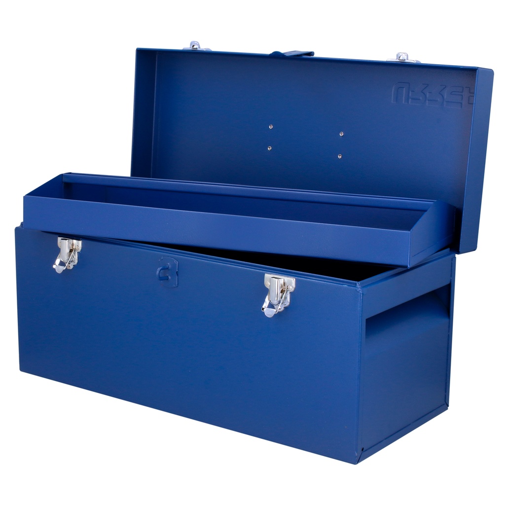 Caja portaherramientas métalica con asa plástica color azul 20" x 8" x 9" Urrea