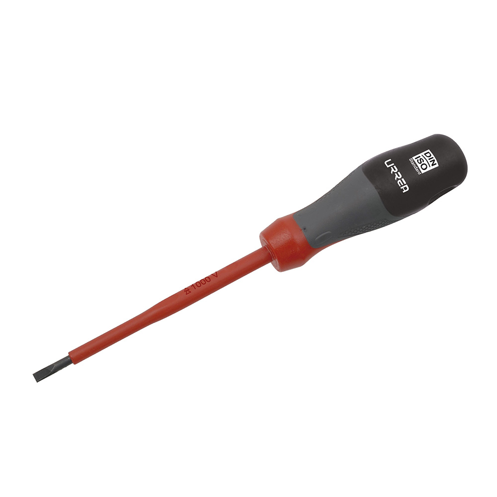 Destornillador con mango trimaterial 1000 V, punta plana 1/4" x 6" Urrea