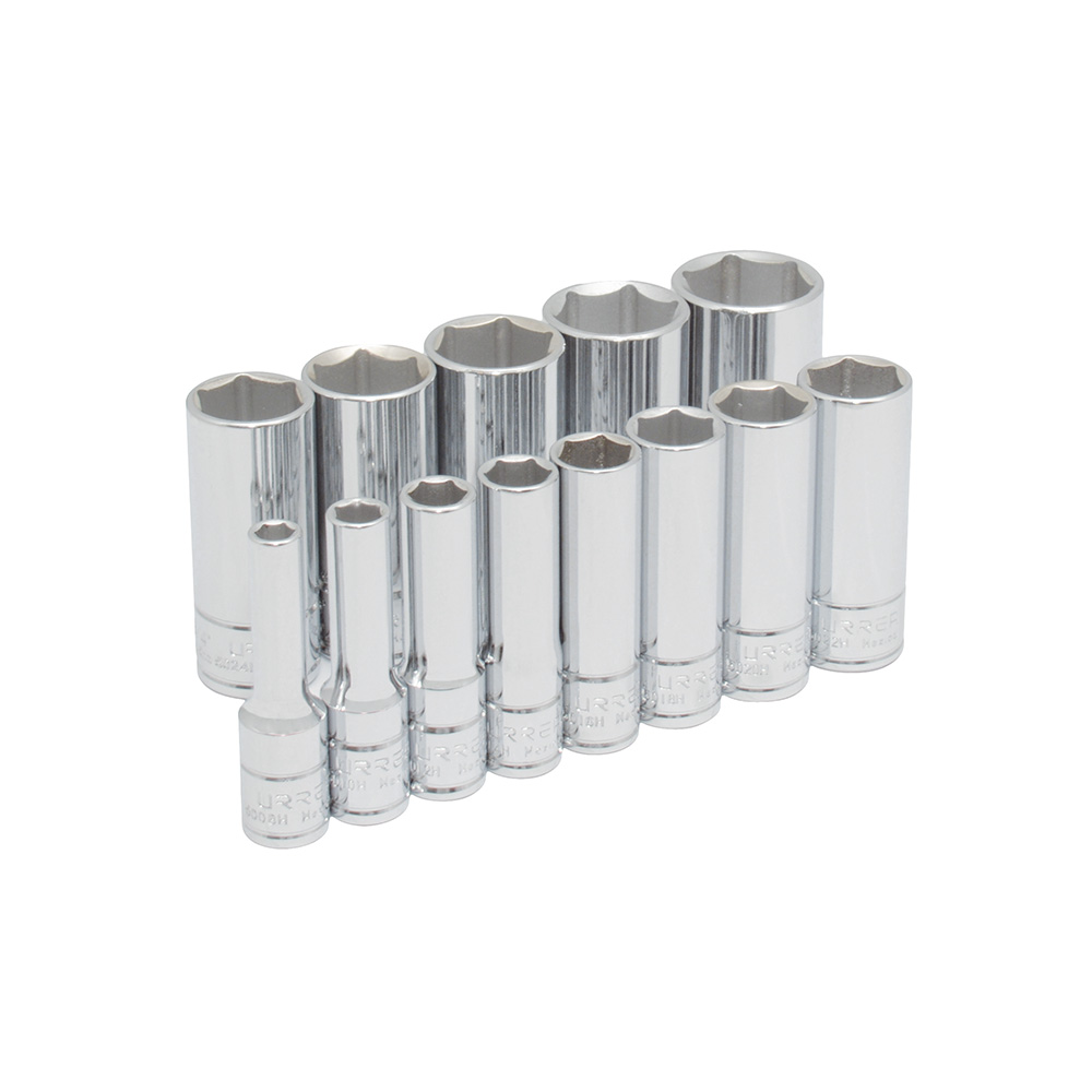 Juego de dados largos cuadro de 3/8", 6 puntas, en pulgadas, 13 piezas Urrea