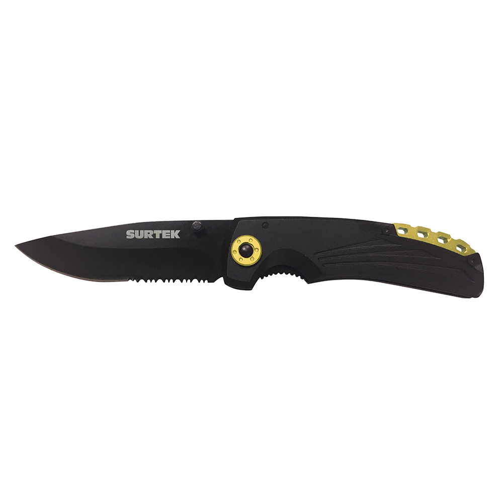 Navaja abatible de acero inoxidable con mango bimaterial Surtek
