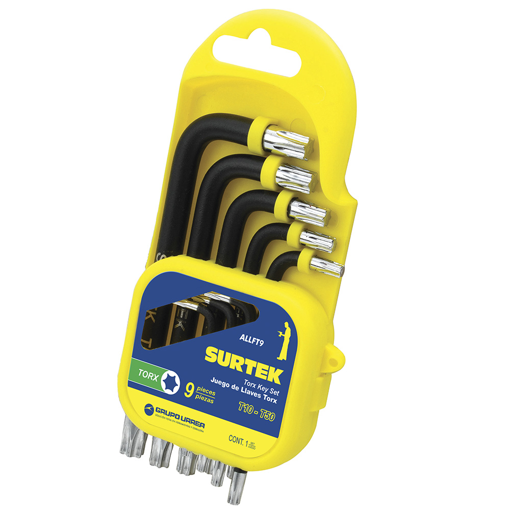 Juego de llaves hexagonales tipo "L", Torx, 9 piezas en rack Surtek