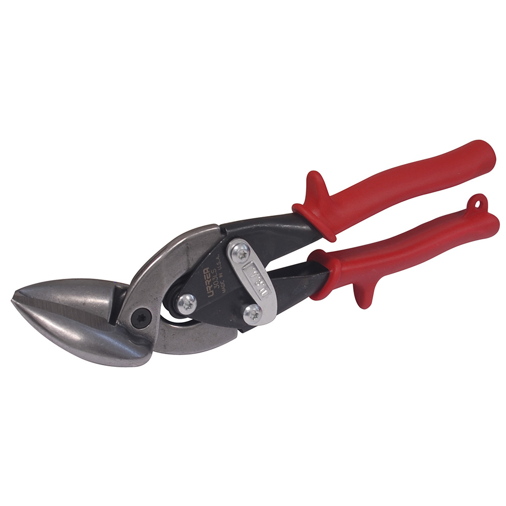 Tijera para hojalatero tipo aviación acodada izquierda  con mango rubber grip, 10" Urrea