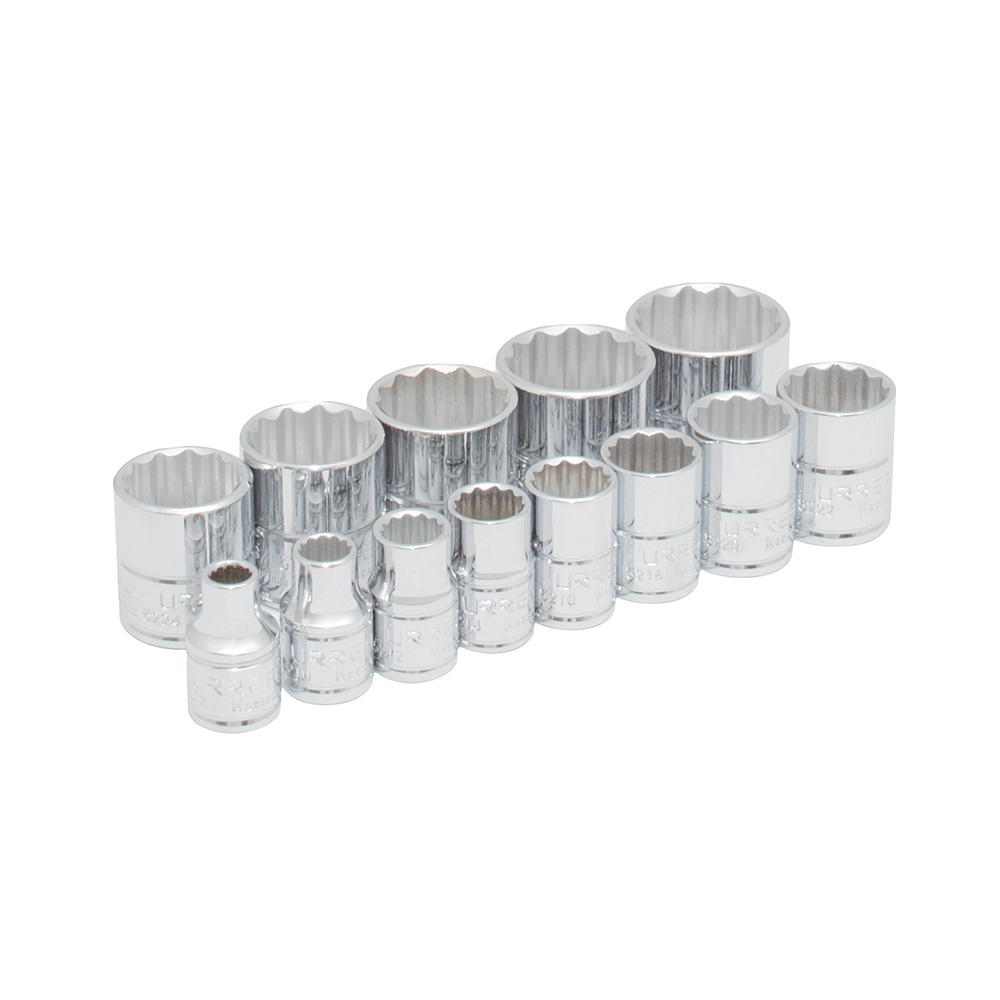 Juego de dados cuadro de 3/8", 12 puntas, en pulgadas, 13 piezas Urrea
