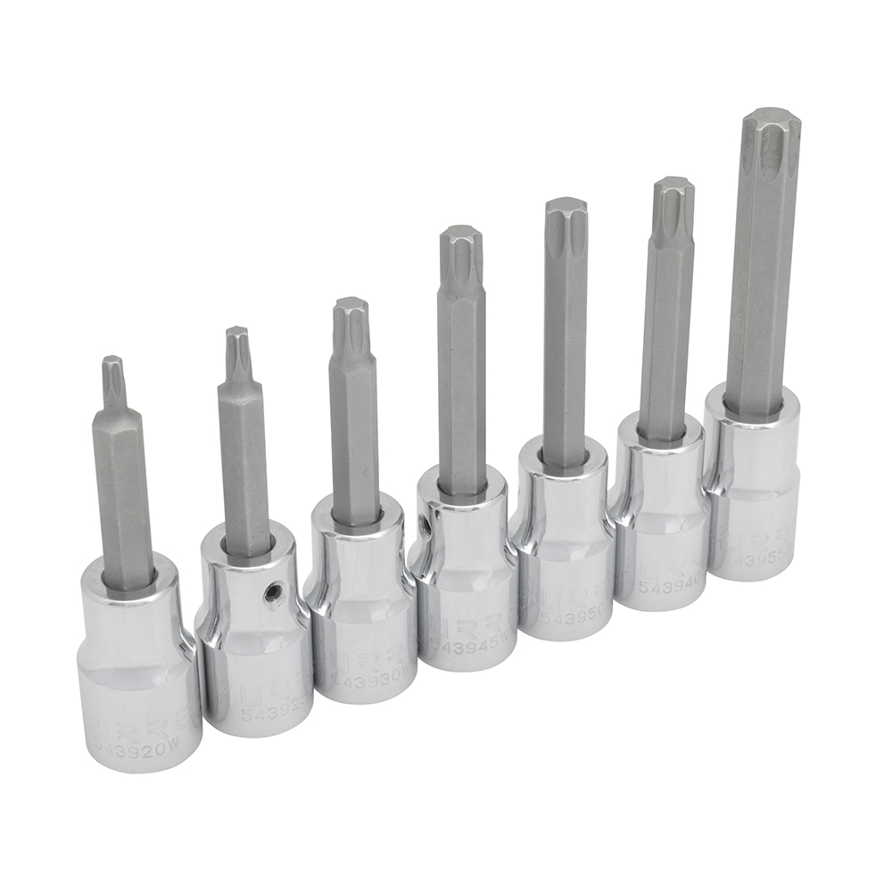 Juego de dados con punta torx cuadro de 1/2", en riel, 7 piezas Urrea