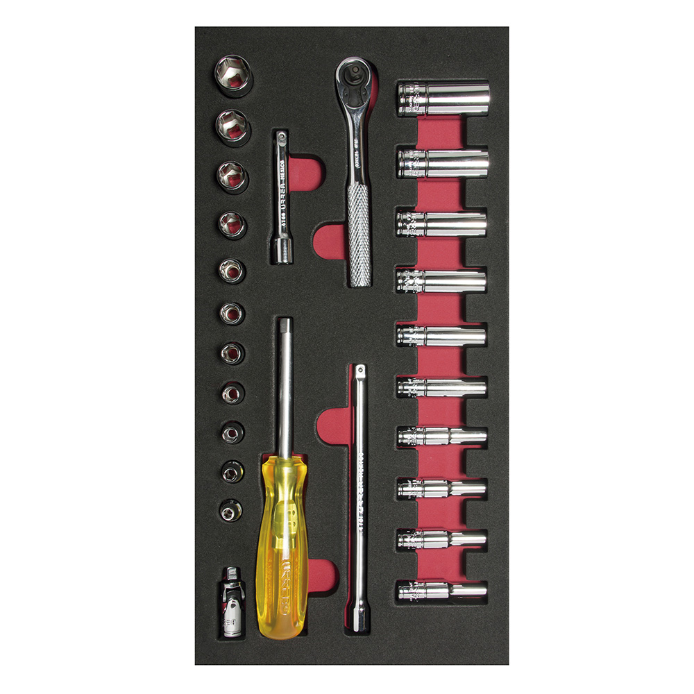 Juego de dados cortos,largos y accesorios cuadro de 1/4" en pulgadas 26 piezas, CH102-C Urrea