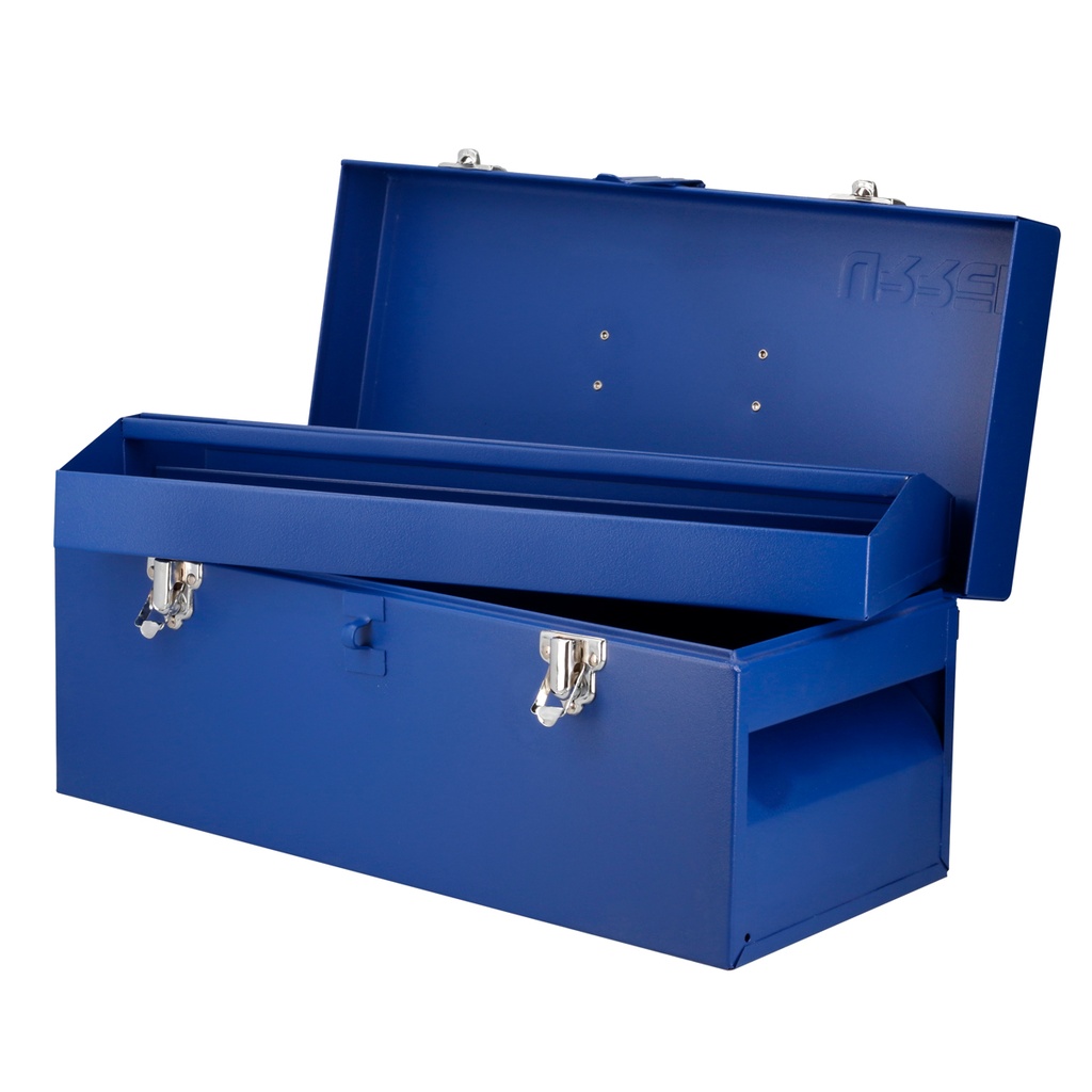 Caja portaherramientas métalica con asa plástica color azul 17" x 7" x 7" Urrea