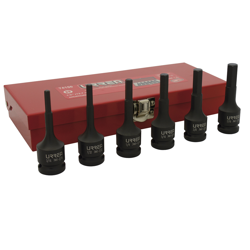 Juego de dados de impacto con punta hexagonal cuadro 1/2" en pulgadas, 6 piezas Urrea
