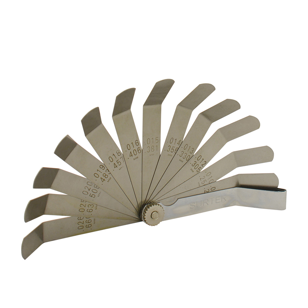 Calibrador en pulgadas 12 hojas dobladas 45° Surtek