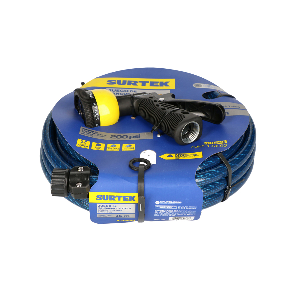 Manguera para jardín spider con pistola para riego 1/2", 15 m Surtek