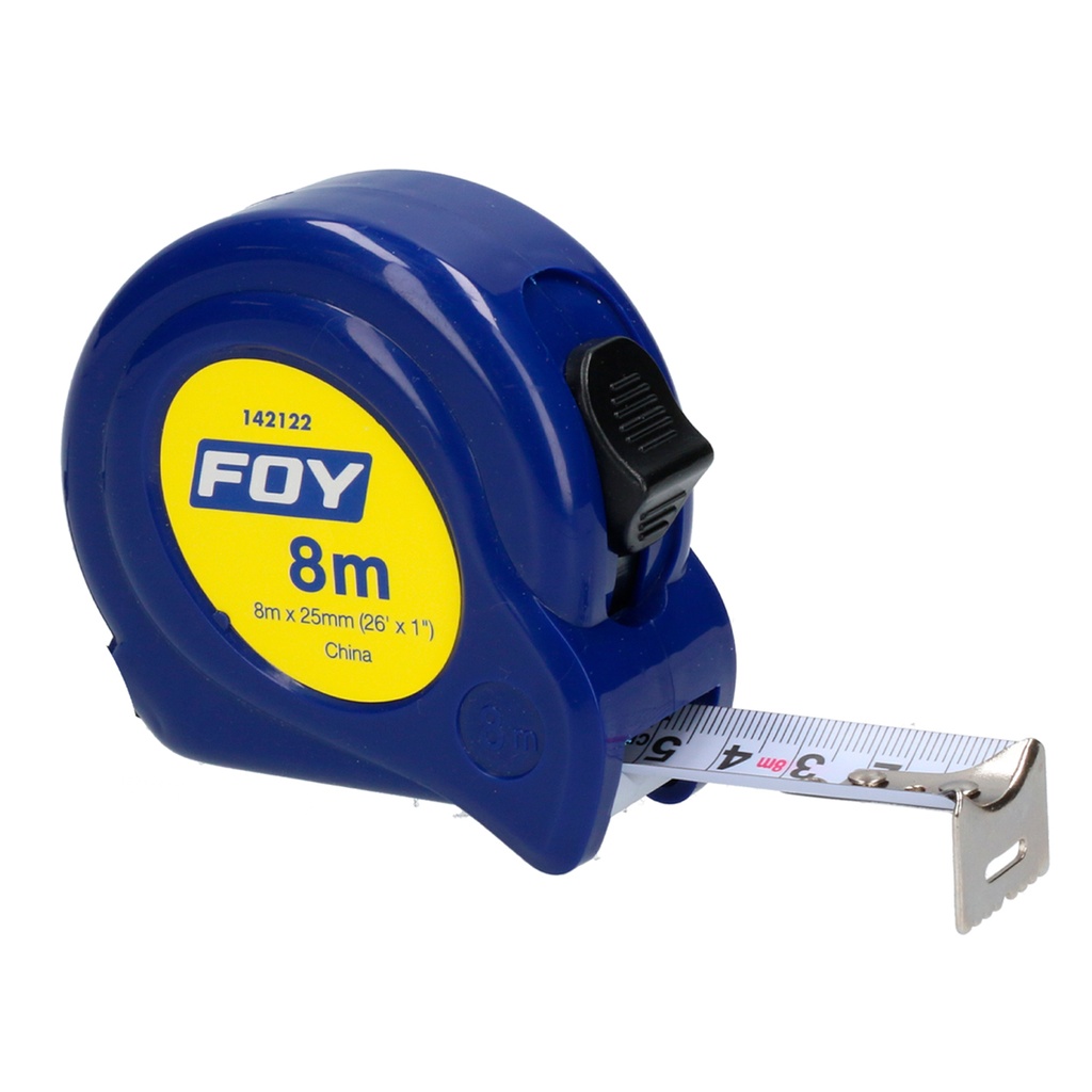Flexómetro con carcasa de plástico azul 8 m x 1" Foy