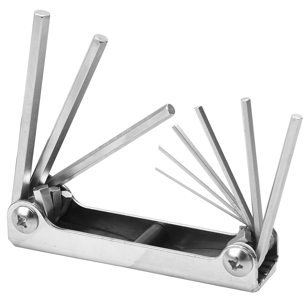 Juego de llaves hexagonales tipo navajas métricas 1.3 a 6 mm estuche metálico, 9 pz Surtek