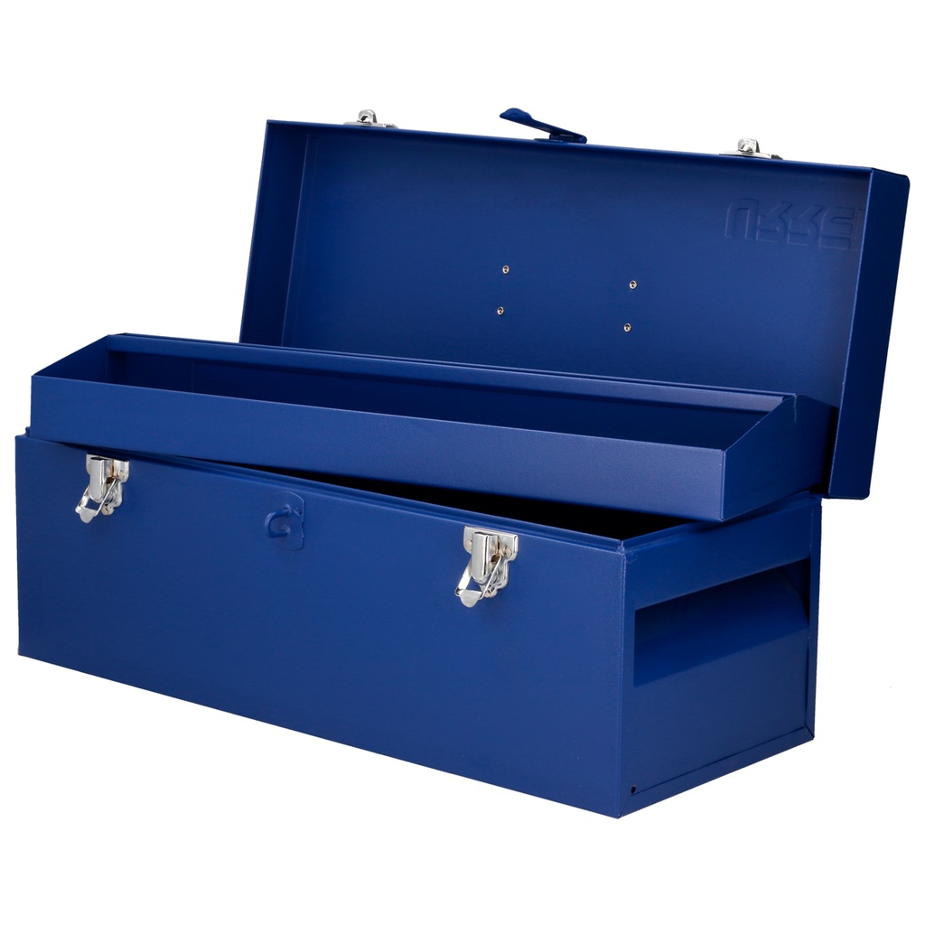 Caja portaherramientas métalica con asa plástica color azul 20" x 7" x 7" Urrea