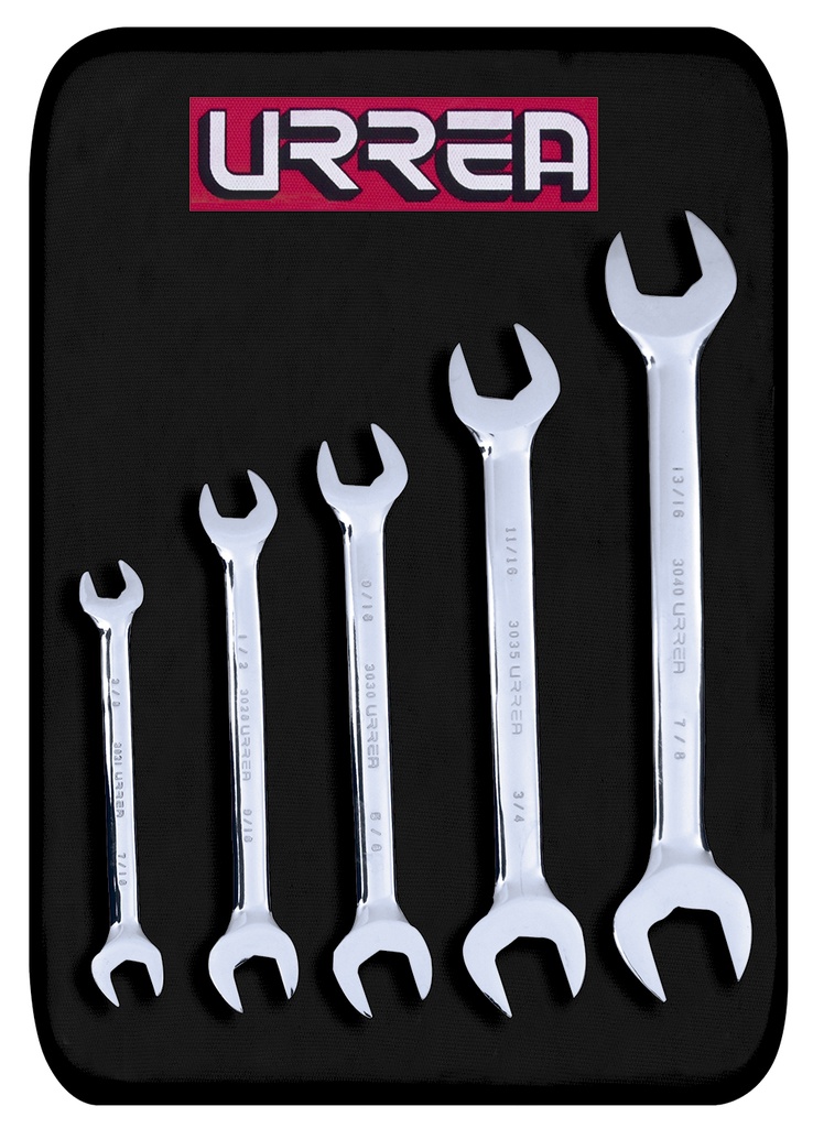 Juego de llaves españolas pulido espejo en pulgadas, 5 piezas en estuche Urrea