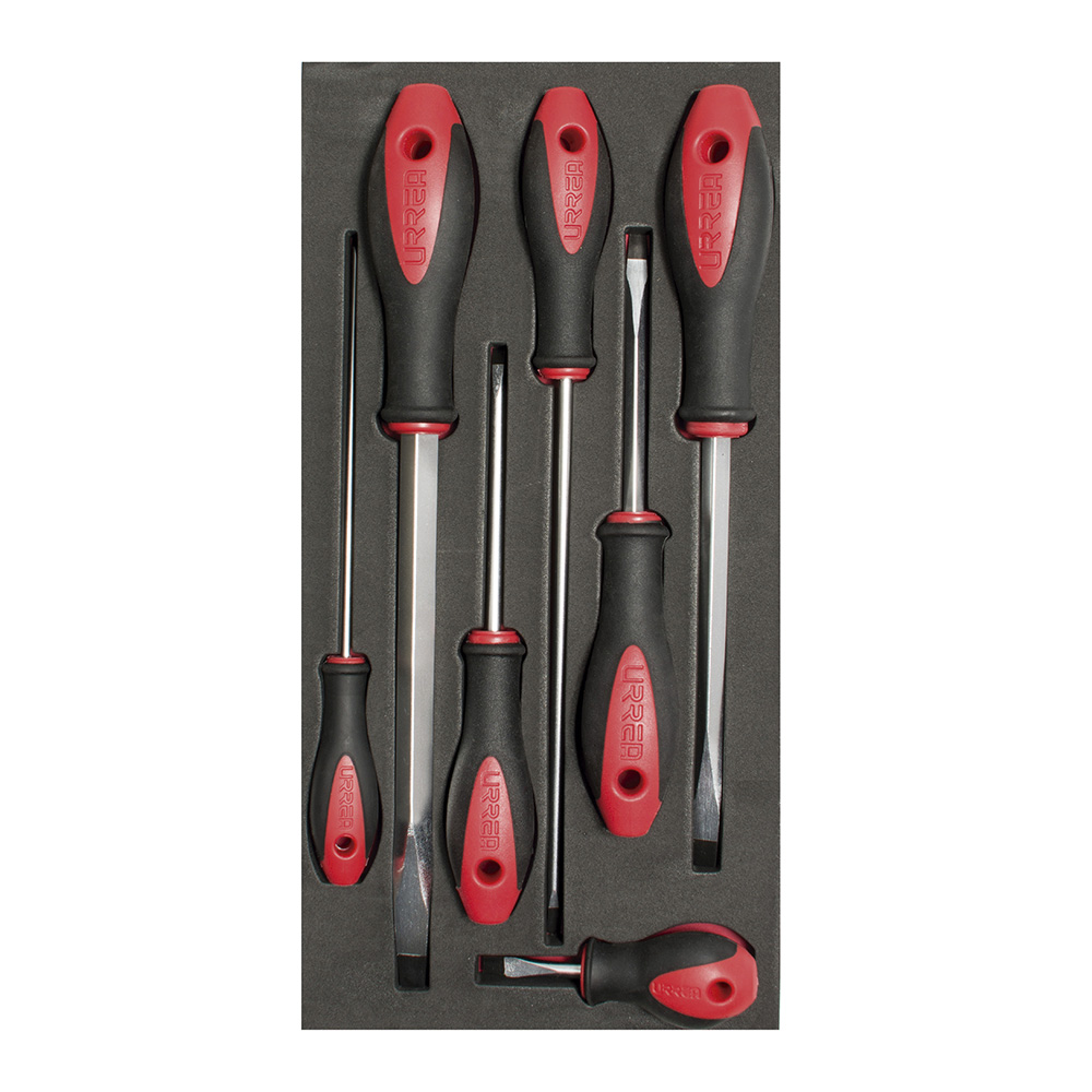 Juego de destornilladores con mango bimaterial punta plana 7 piezas, CH117-C Urrea