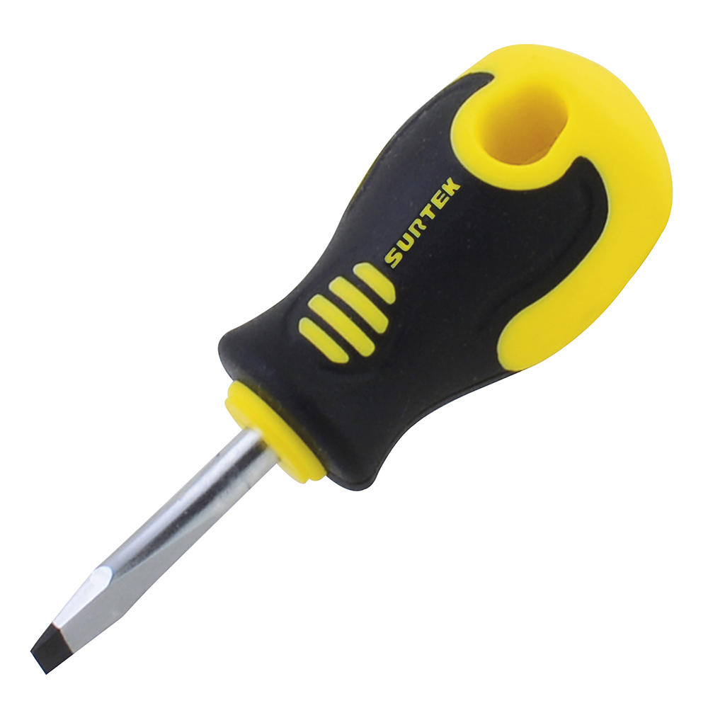 Destornillador con mango bimaterial, punta plana tipo trompo 1/4" x 1-1/2" Surtek