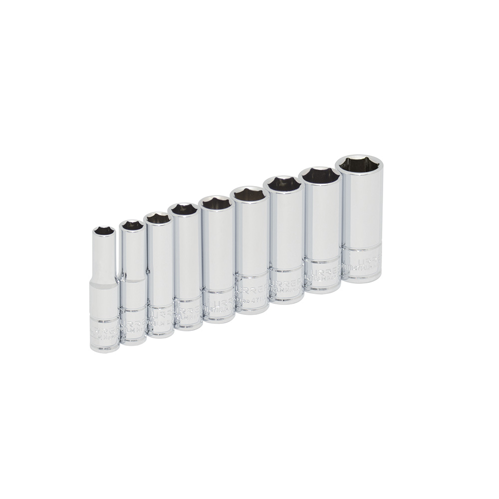 Juego de dados largos cuadro de 1/4", 6 puntas, métricos, 9 piezas Urrea