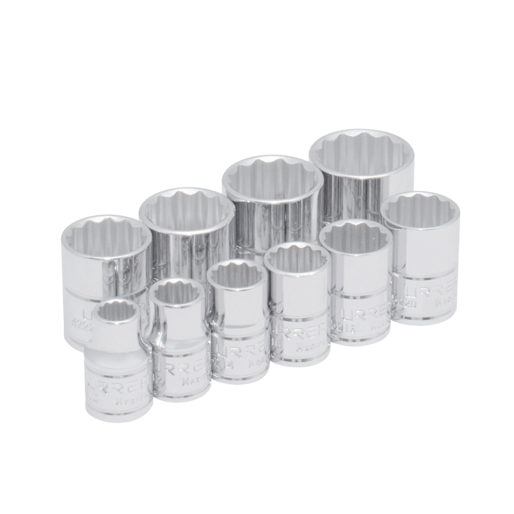 Juego de dados cuadro de 3/8", 12 puntas, en pulgadas, 10 piezas Urrea