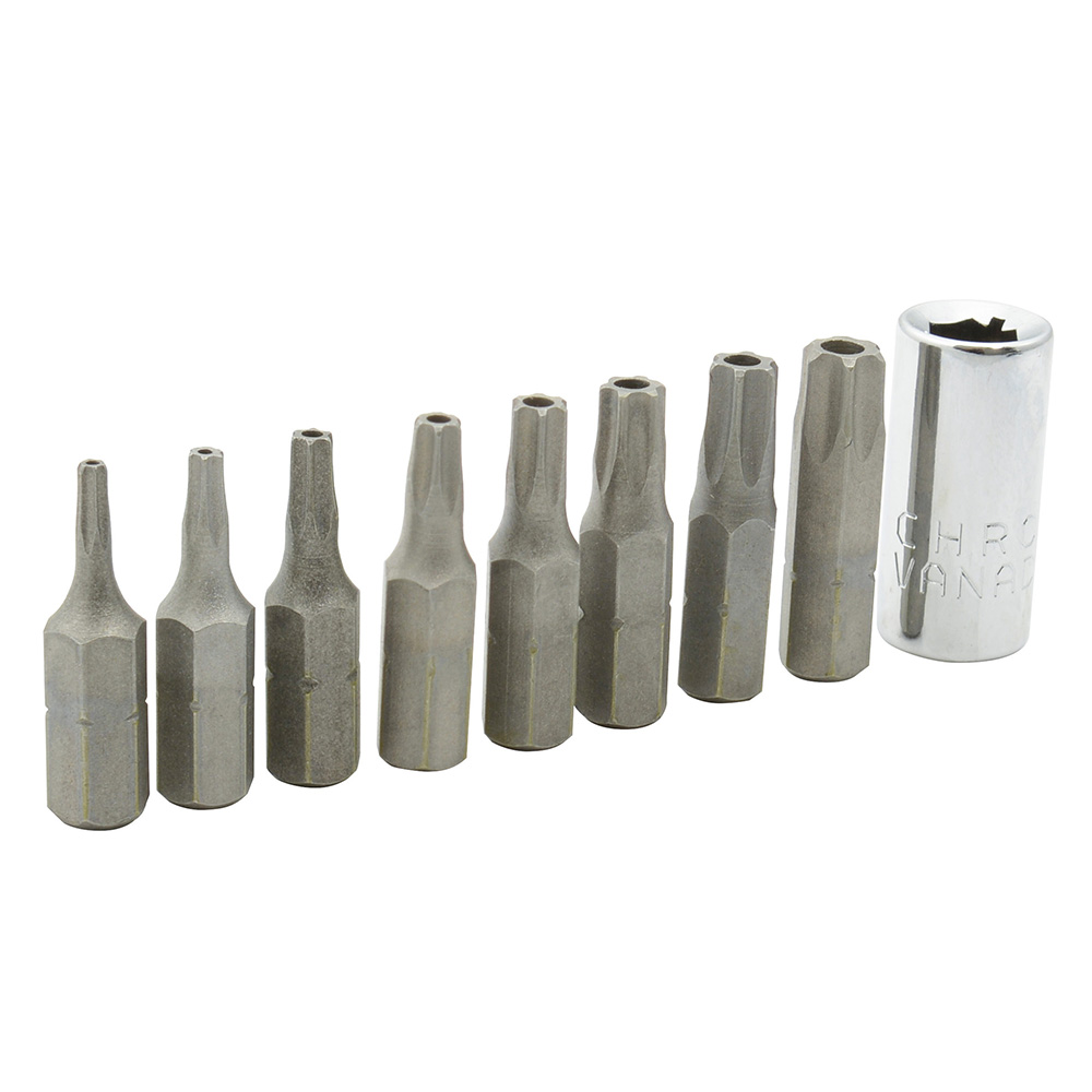 Juego de puntas torx de seguridad hexágono de 1/4", 9 piezas en blíster Surtek