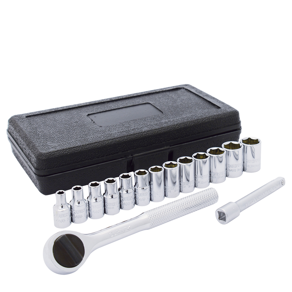 Juego de dados y accesorios cuadro de 1/4" combinado, 15 piezas Surtek