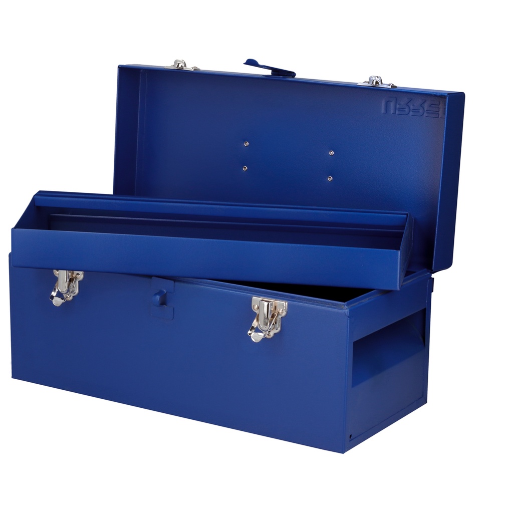 Caja portaherramientas métalica con asa plástica color azul 16" x 7" x 7" Urrea