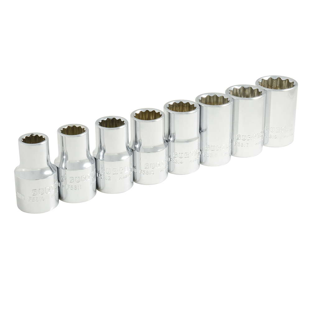 Juego de dados cuadro de 1/2" en pulgadas, 12 puntas, 8 piezas Surtek