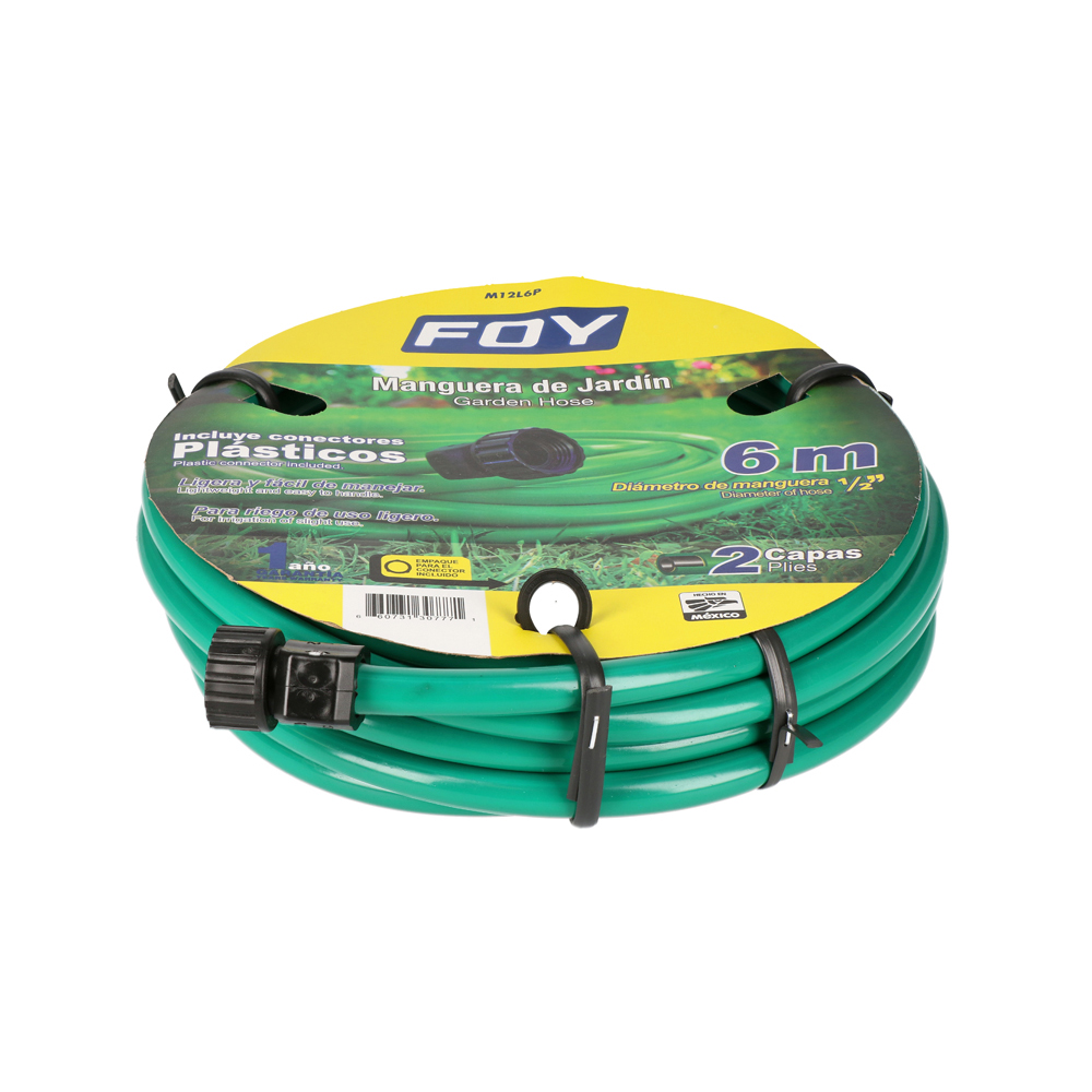 Manguera para jardín lisa con conector plástico 2 capas 1/2", 6 m Foy