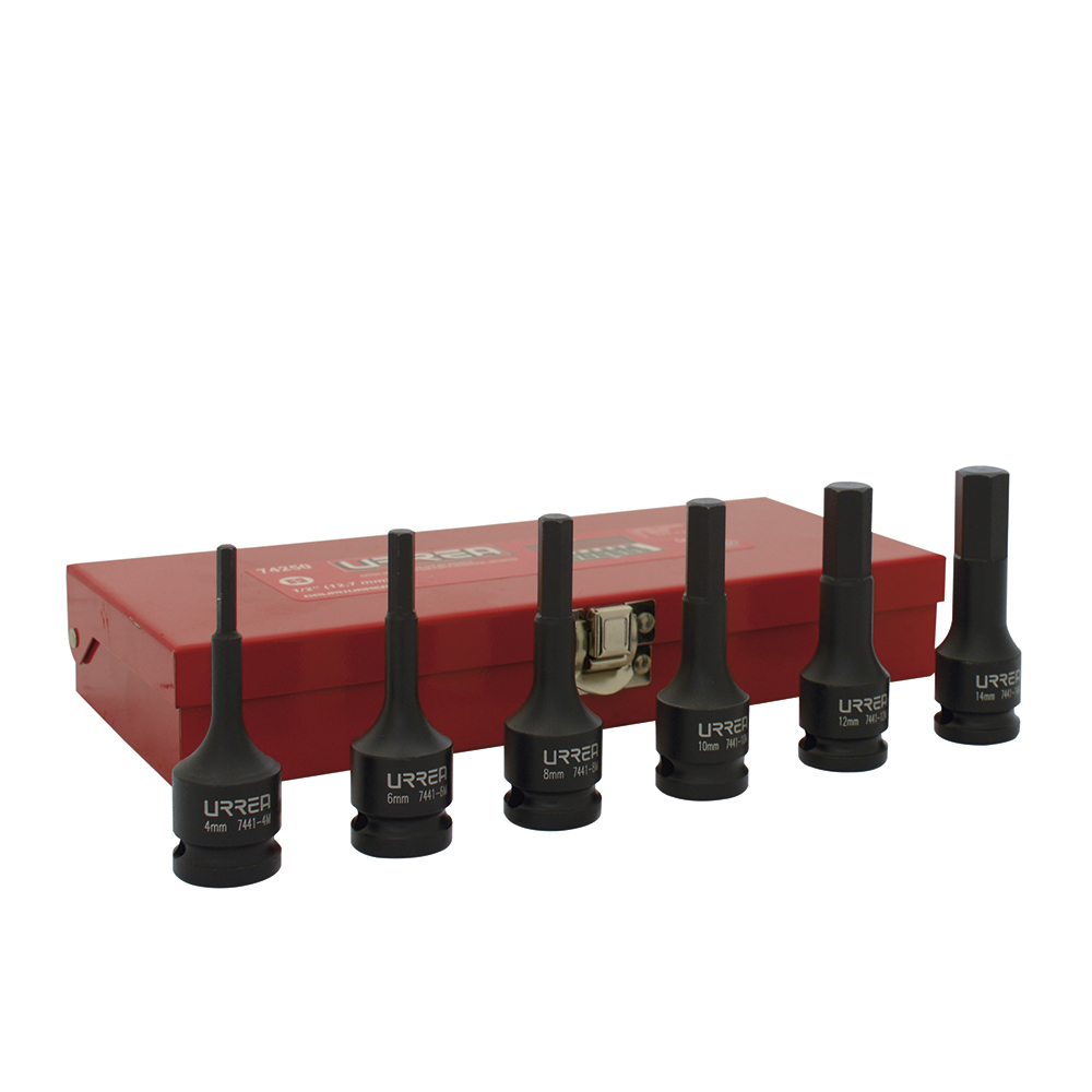 Juego de dados de impacto con punta hexagonal cuadro de 1/2", métricos, 6 piezas Urrea
