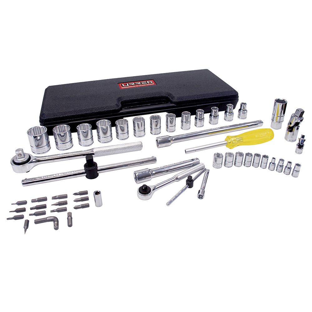 Juego de dados y accesorios cuadro de 1/4" y 1/2" métrico, 50 piezas Urrea