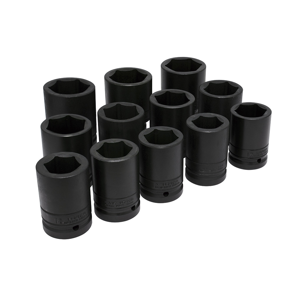 Juego de dados largos de impacto cuadro de 1", 6 puntas, en pulgadas, 12 piezas Urrea
