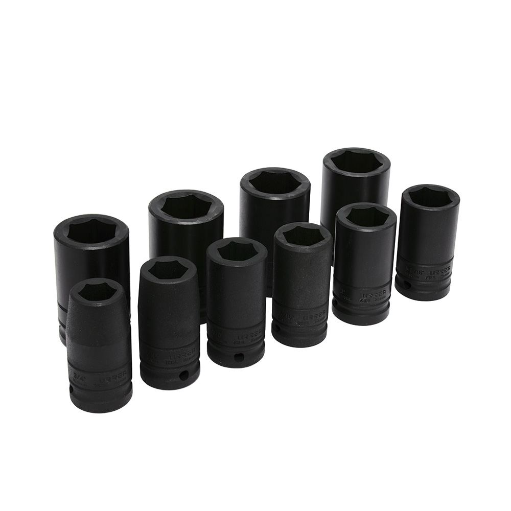 Juego de dados largos de impacto cuadro de 3/4", 6 puntas, en pulgadas, 10 piezas Urrea