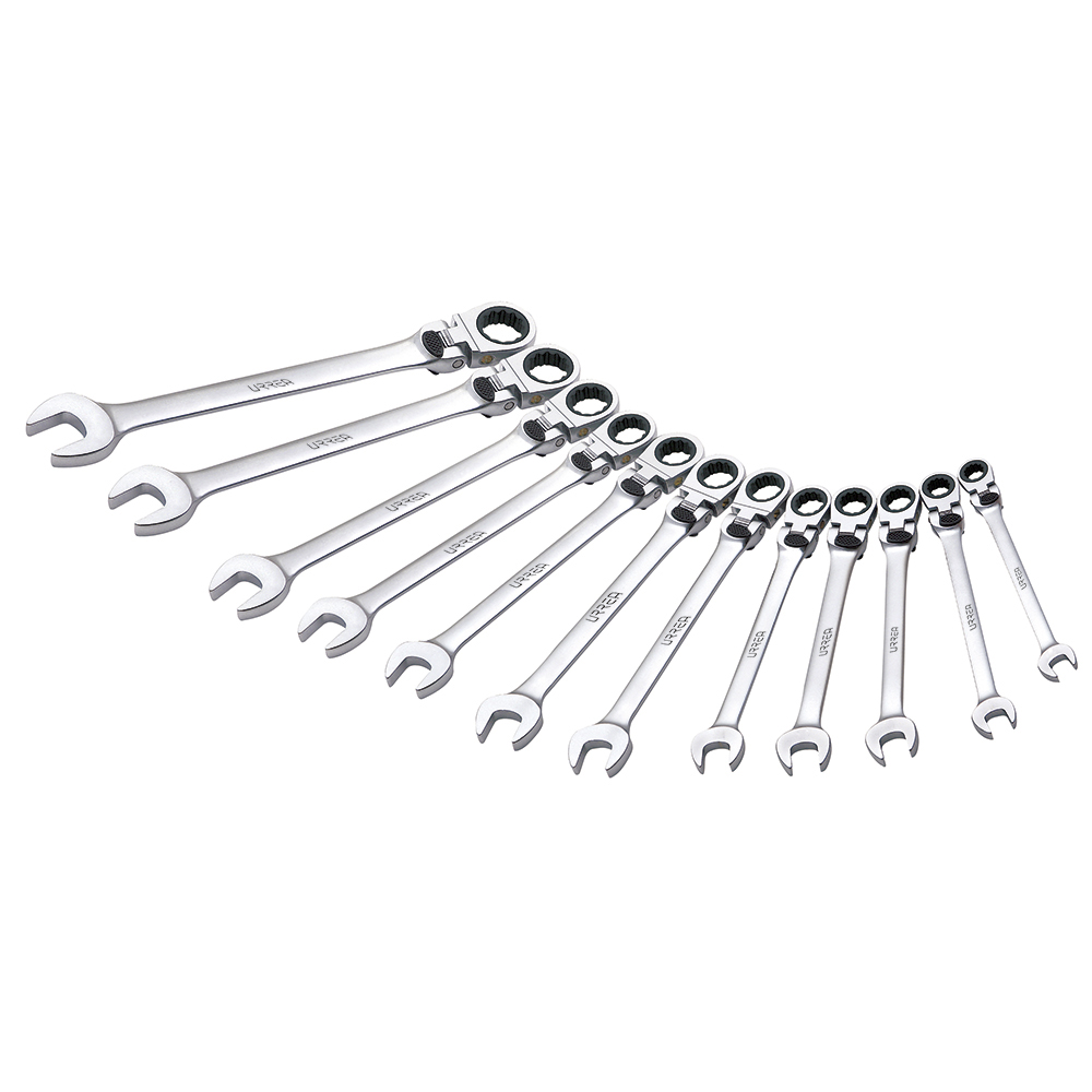 Juego de llaves combinadas pulido espejo flex de matraca spline mét,12 pz en caja plást Urrea