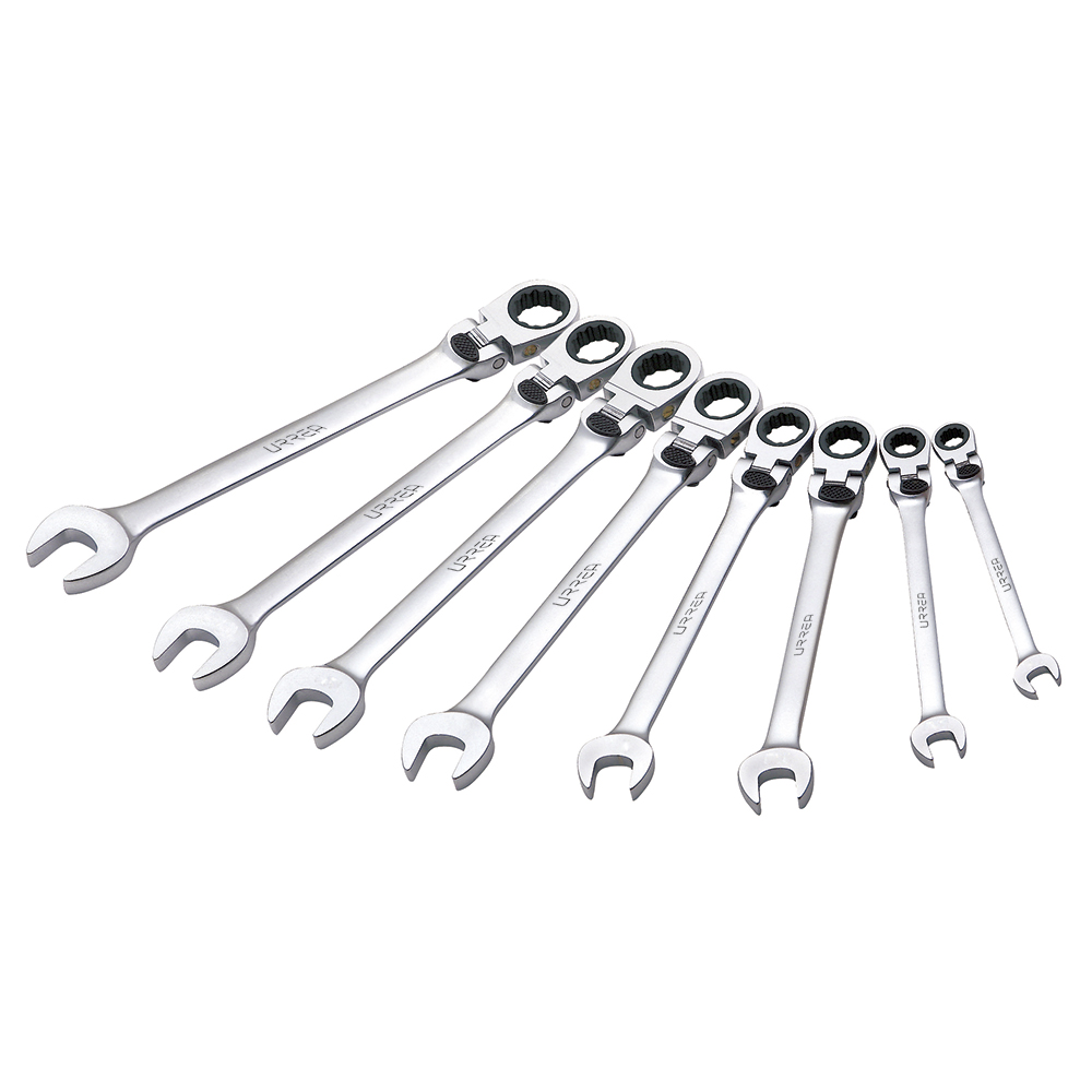 Juego de llaves combinadas pulido espejo flex de matraca spline en pulg,8 pz en caja plást Urrea
