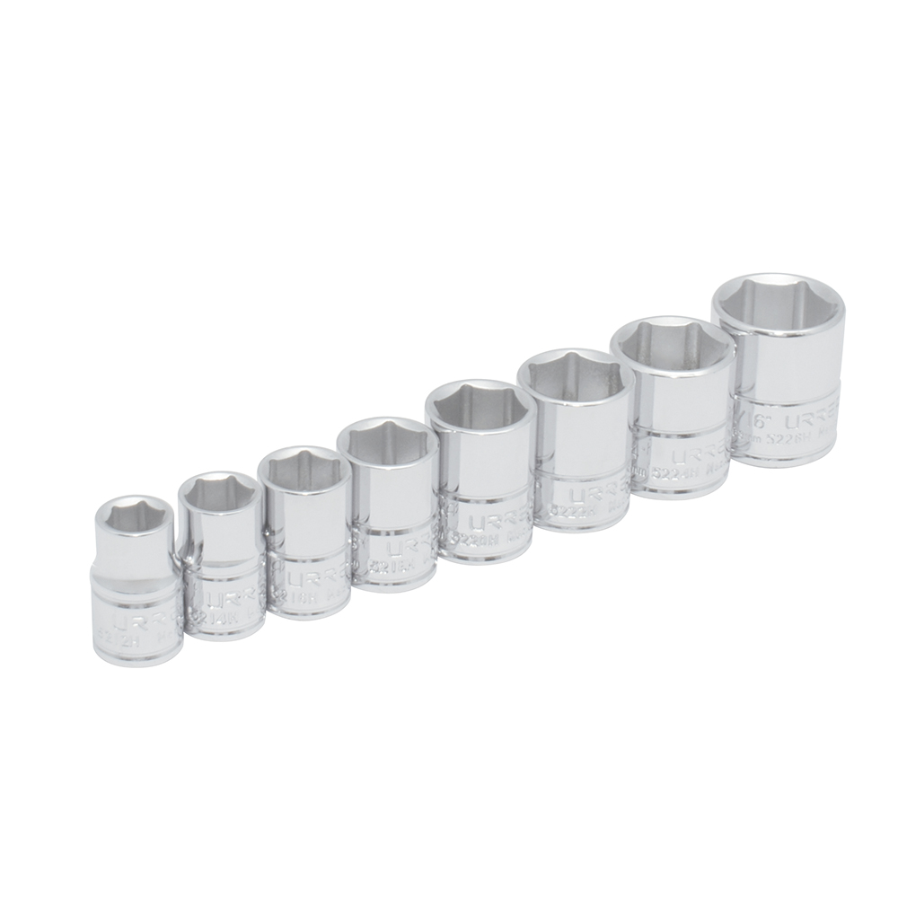 Juego de dados cuadro de 3/8", 6 puntas, en pulgadas, 8 piezas Urrea