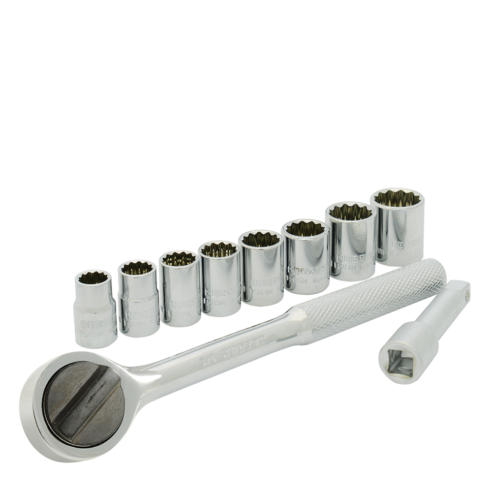 Juego de dados y accesorios cuadro de 3/8" métrico, 10 piezas Surtek