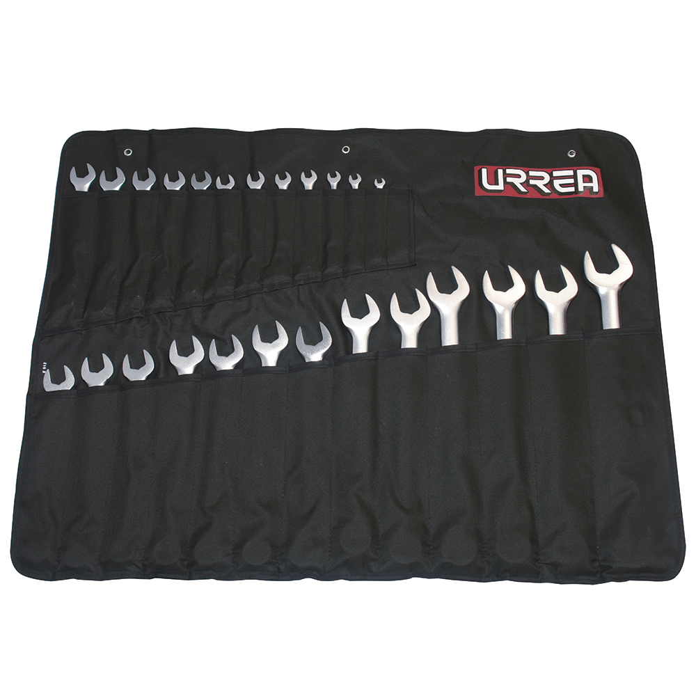 Juego de llaves combinadas satinadas métricas, 12 puntas, 25 piezas en estuche Urrea