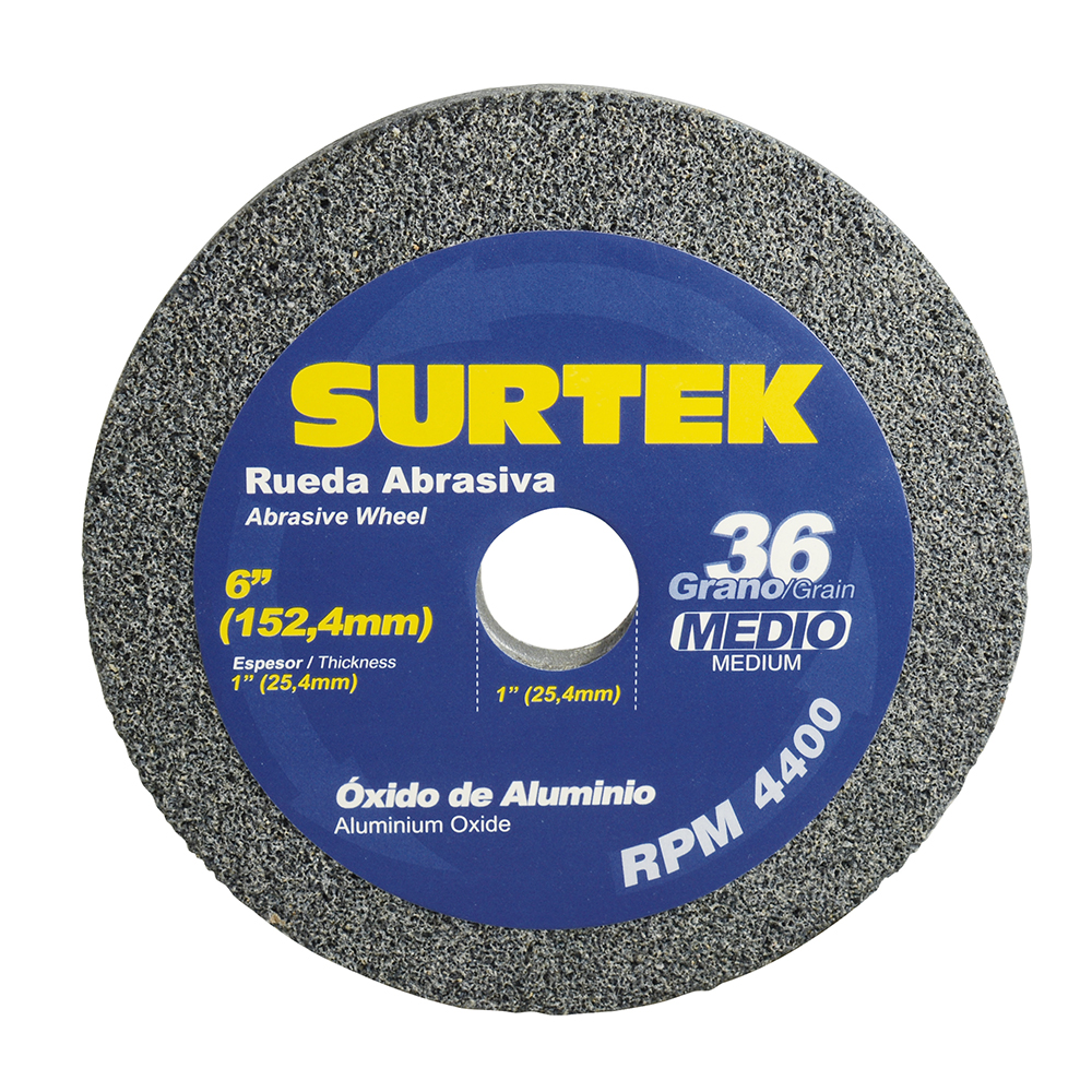 Rueda abrasiva de óxido de aluminio grano 36, 6" x 1" Surtek