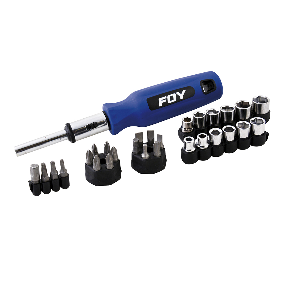 Juego de puntas y accesorios hexágono de 1/4", 29 piezas en blíster Foy
