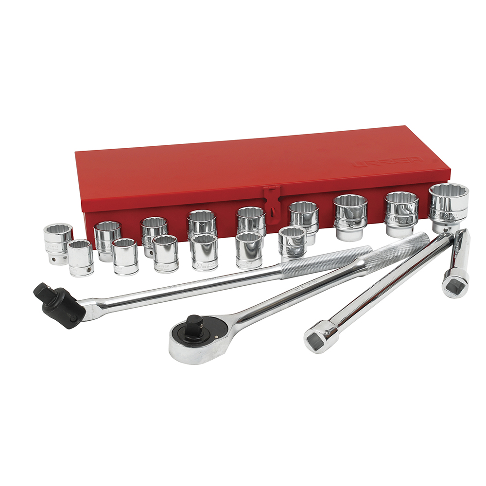 Juego de dados y accesorios cuadro de 3/4" métrico, 20 piezas Urrea