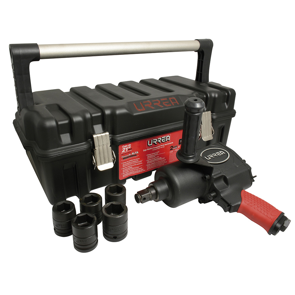 Juego de pistola de impacto neumática cuadro de 3/4" y accesorios métricos, 7 piezas Urrea