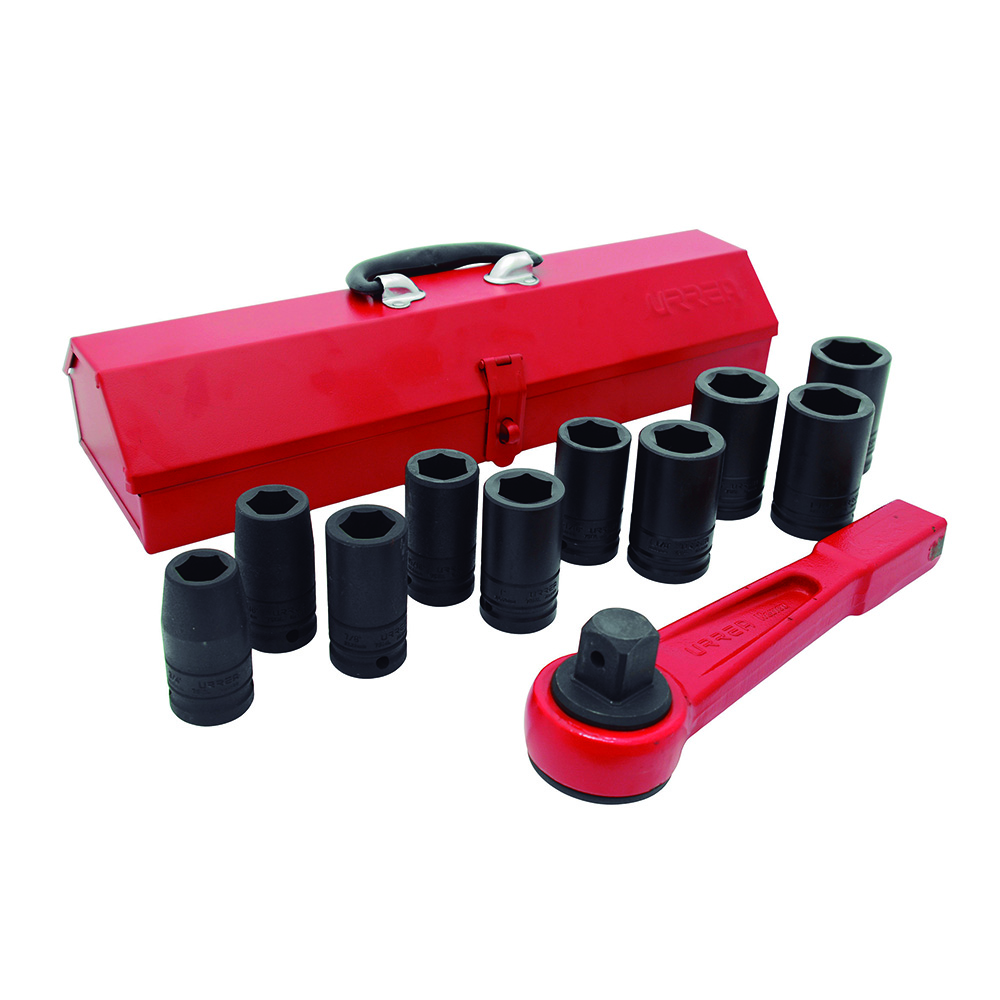 Juego de dados largos y accesorios de impacto cuadro de 3/4", en pulgadas, 12 piezas Urrea