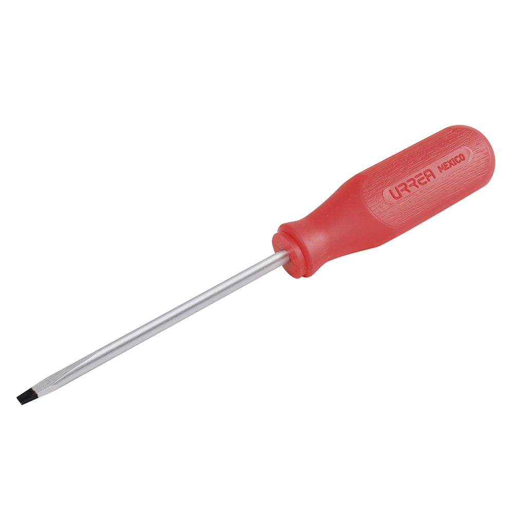 Destornillador con mango rojo, punta plana barra redonda 1/4" x 6" Urrea