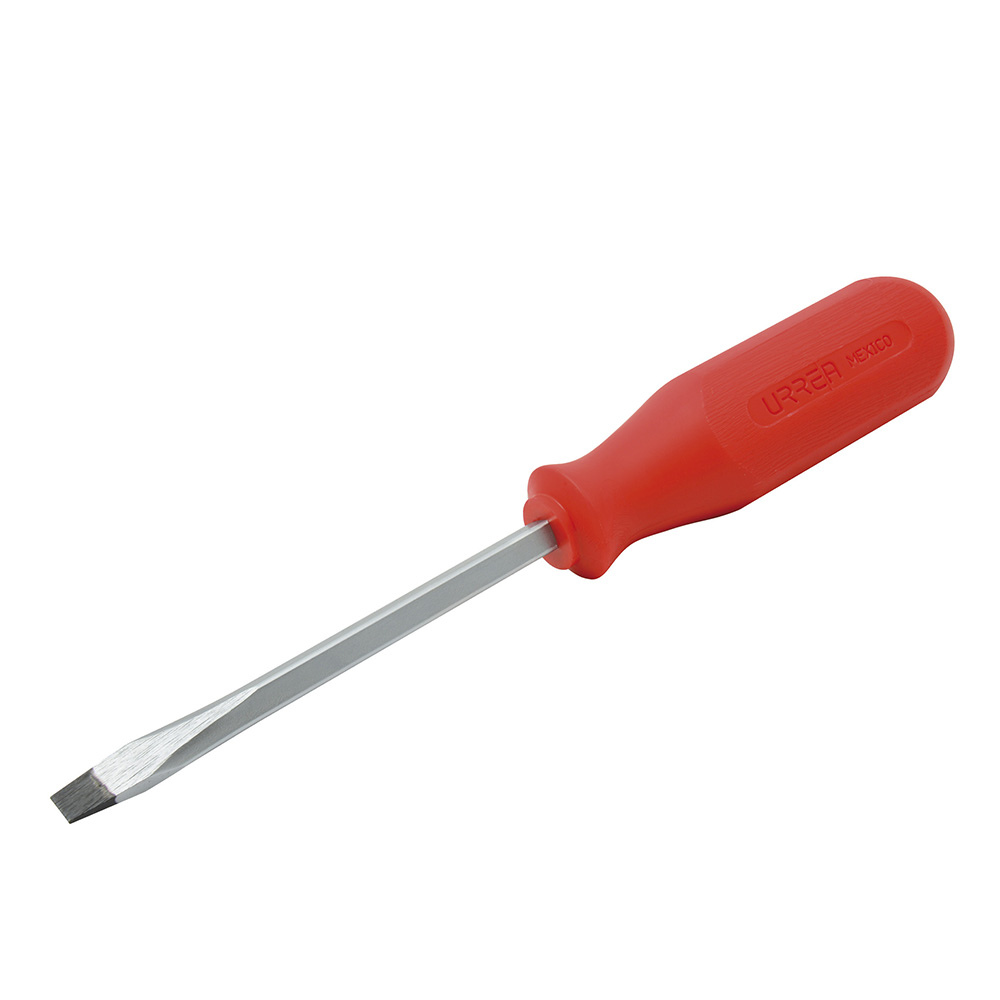 Destornillador con mango rojo, punta plana barra cuadrada 1/4" x 4" Urrea