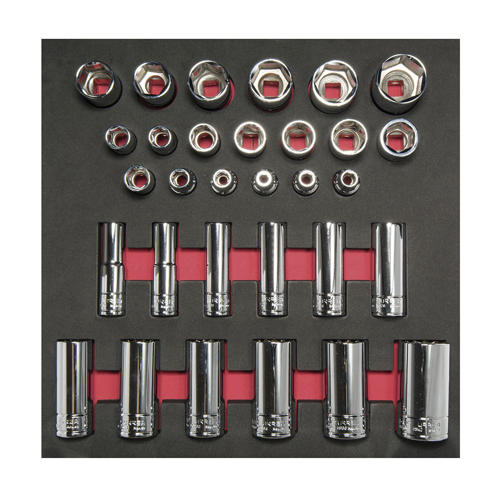 Juego de dados cortos y largos cuadro de 1/2" en pulgadas 31  piezas, CH206-C Urrea