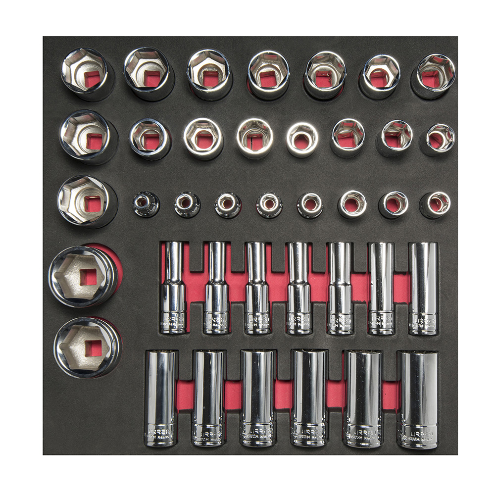 Juego de dados cortos y largos cuadro de 1/2" métricos 39 piezas, CH207-C Urrea