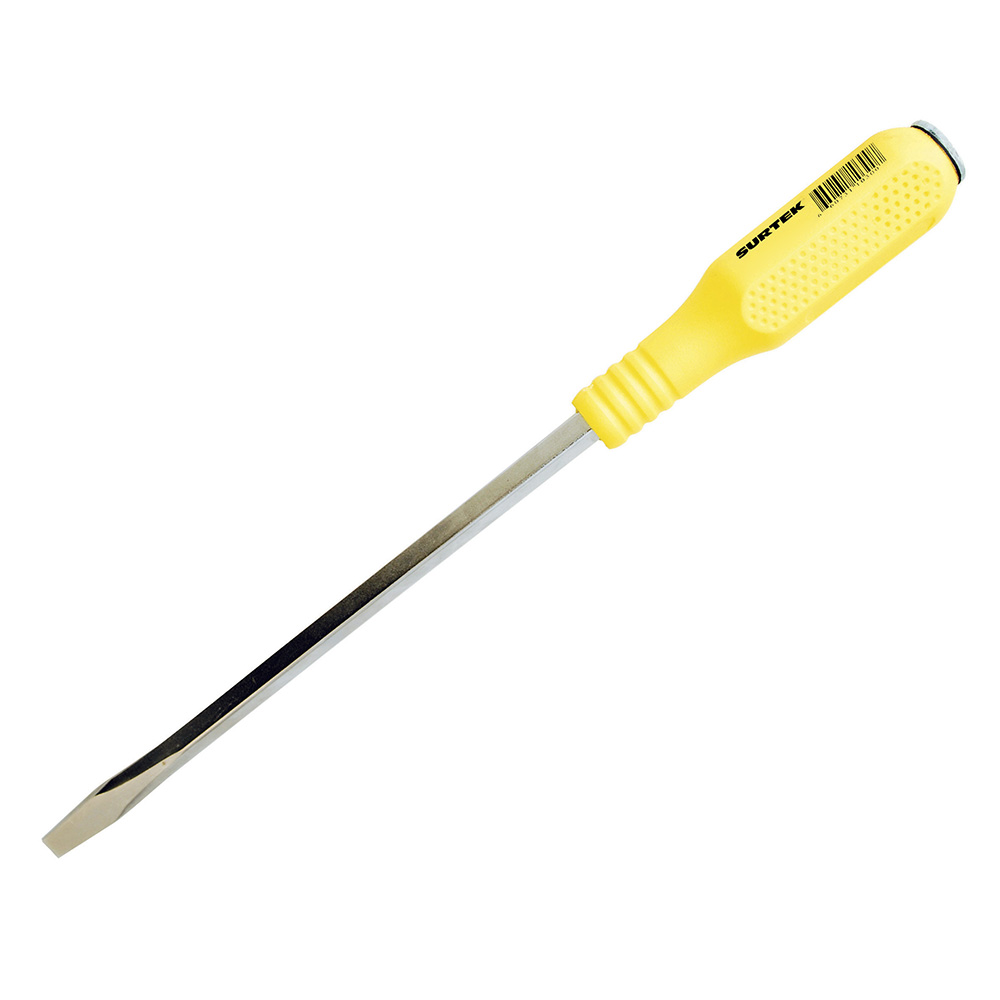 Destornillador con mango amarillo de golpe, punta plana barra cuadrada 3/16" x 3" Surtek