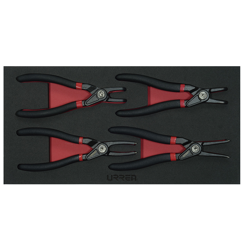 Juego de pinzas para anillos de retención 4 piezas, charola CH131-C Urrea