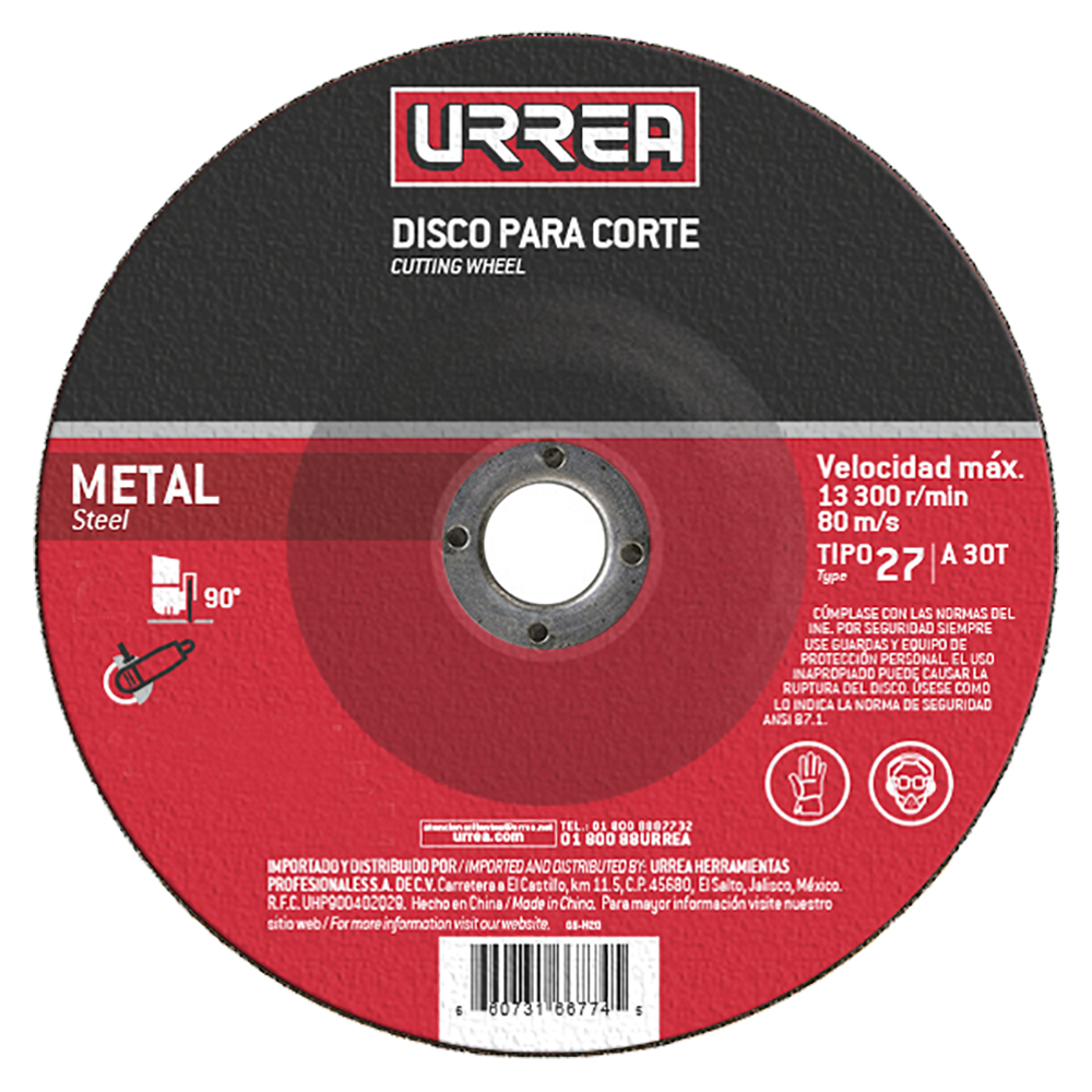 Disco abrasivo tipo 27 para metal 9" x 1/4" Urrea