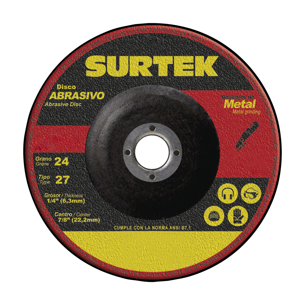 Disco abrasivo tipo 27 para metal 7" x 1/4" Surtek